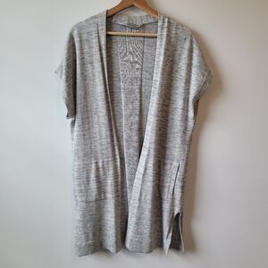 Athleta Cardigan Gray Heathered Cap Sleeve Long  XXS Open Front